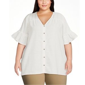 Terra & Sky Women's Plus Size 4X Lightweight V-Neck Shirred Short Sleeve Blouse